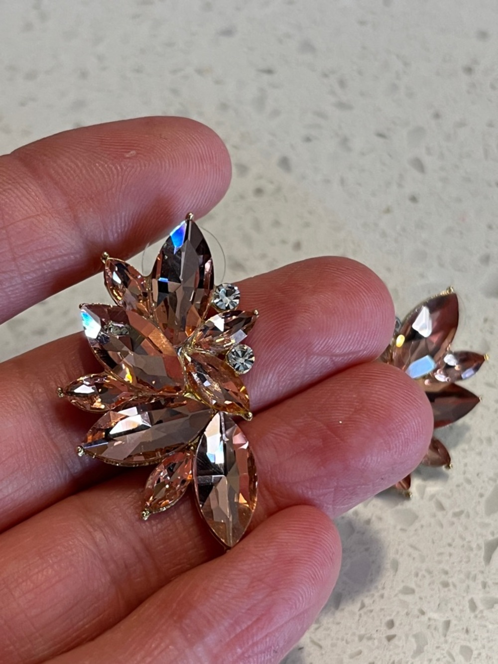 Apricot color Retro Cluster Crystal Dangle Earrings Rhinestone Stud Earrings - Picture 5 of 10